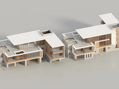 Modern Detached Villa With White Roof Wooden Facade Large Windows And Terrace Design 3d model