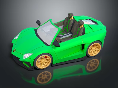 Green Convertible Sports Car with Open Top Design and Gold Rims Modern Sleek Exterior 3d model