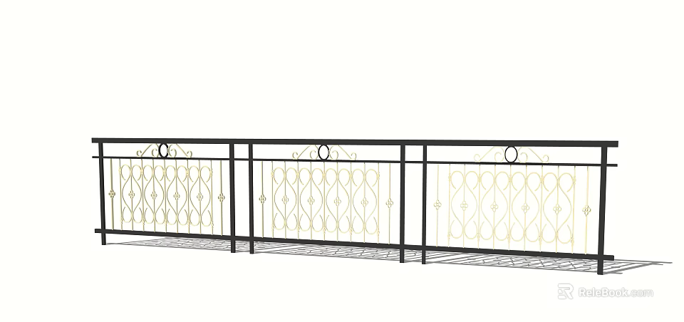 Ornamental Black and Gold Wrought Iron Fence with Intricate Decorative Patterns 3d model 