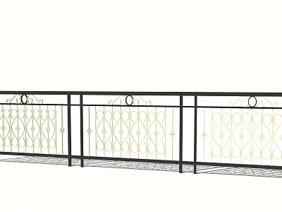 Ornamental Black and Gold Wrought Iron Fence with Intricate Decorative Patterns 3d model
