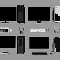 Desktop Computer Components Including Monitors CPU Towers Keyboards Mice And Headphones 3d model