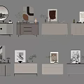 Modern White Console Tables And Entryway Cabinets With Decorative Mirrors Plants And Frames 3d model
