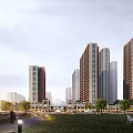 Modern High Rise Residential Buildings With Green Lawn Trees And Outdoor Seating Area