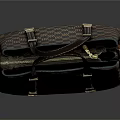 Stylish Brown Checkerboard Pattern Leather Handbag With Golden Metal Buckles And Handles