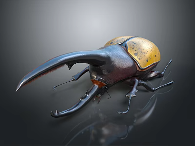 Rhinoceros Beetle Flying Insect With Large Curved Horn And Yellow Spotted Back 3d model