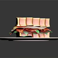 Crispy Golden Waffle Sandwich with Colorful Vegetables and Meat on White Plate