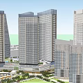 Modern Commercial Complex With High Rise Buildings Green Spaces And Plaza
