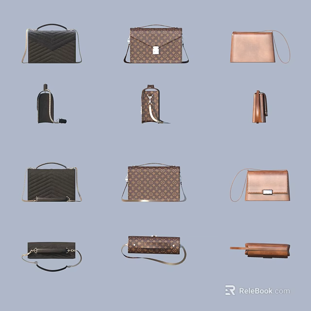 Stylish Assorted Leather Bags Featuring Various Designs And Classic Colors 3d model 