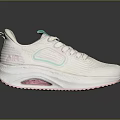 White Mesh Upper Athletic Sneakers With Light Blue Laces And Pink Sole