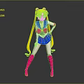 Anime Game Character Sailor Moon In Blue Sailor Uniform With Blonde Hair Pink Bow And Pink Thigh High Socks