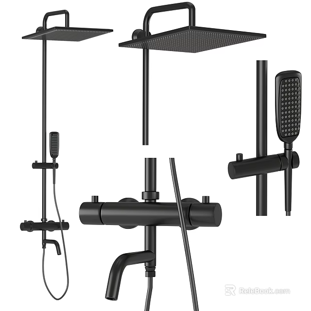 Black Modern Shower System With Rainfall Head Handheld Sprayer And Faucet 3d model