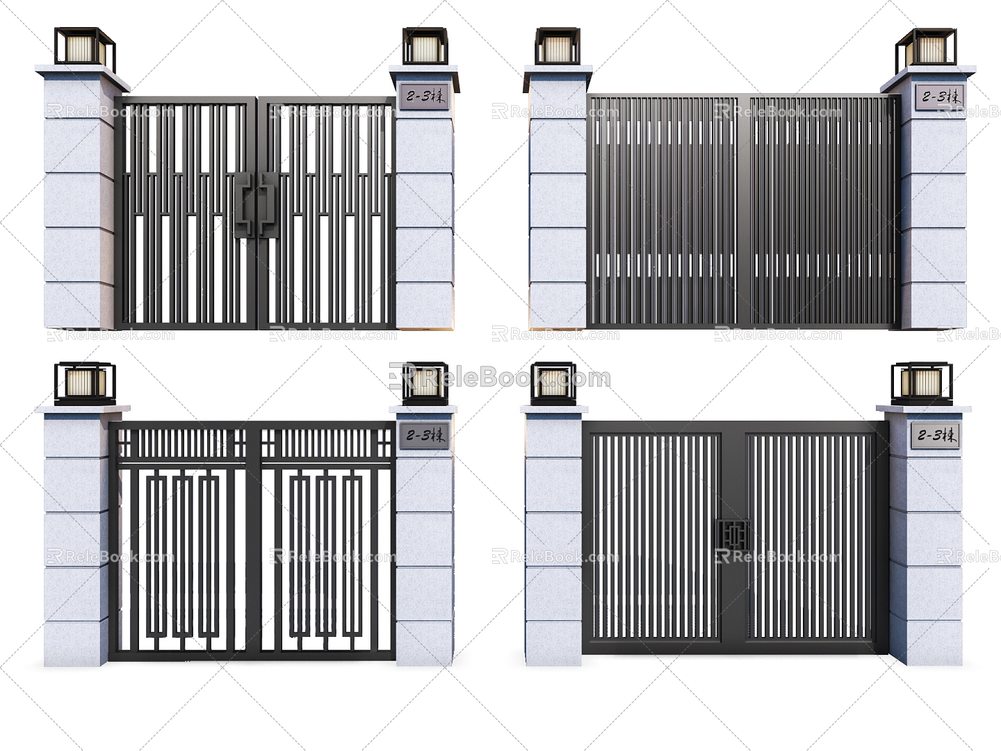 Modern Courtyard Door Double Open Garden Iron Gate Country Yard Gate Courtyard Double Open Door Outdoor Double Open Door 3d model