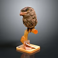 Realistic Bird Head Sculpture Mounted on Wooden Base With Stone or Crystal Decorations