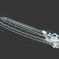 Long Silver Bladed Weapon Featuring Mechanical Handle And Red Accent Design