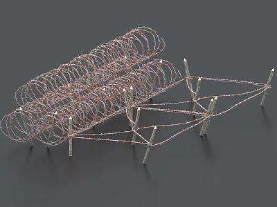 Building Exterior Wall with Coiled Barbed Wire and Metal Supports for Security Protection 3d model