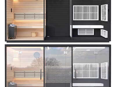 Modern SPA Sauna Design With Wooden Interior Glass Doors And Vent Grilles 3d model