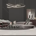 Elegant Modern Velvet Sofa And Marble Coffee Table Set With Chandelier Mirror And Area Rug