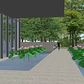 Tranquil Park Landscape With Lush Trees Fountains Stone Pathways And Seats
