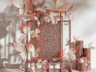 Elegant Floral Installation With Pink White Petals And Rose Gold Frame Decor Design 3d model