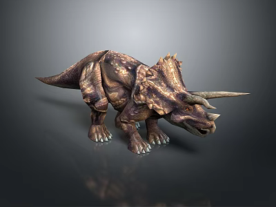 Realistic Triceratops 3D Model With Detailed Golden Brown Texture And Sharp Horns 3d model