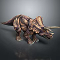 Realistic Triceratops 3D Model With Detailed Golden Brown Texture And Sharp Horns