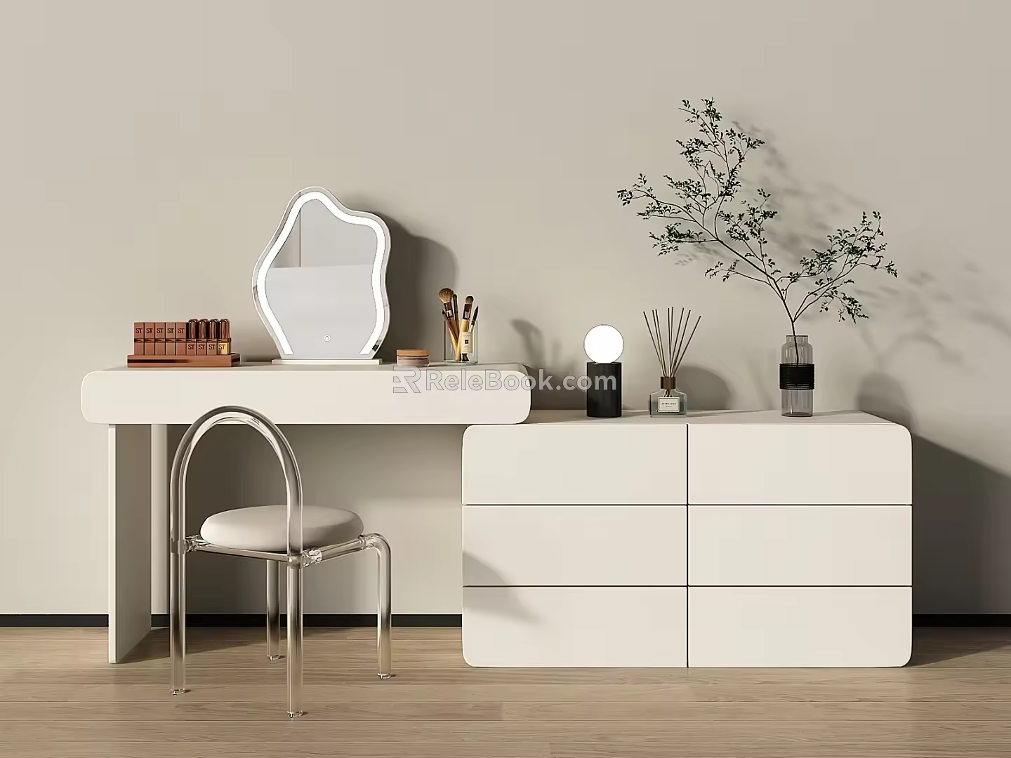 Modern Dressing Table Dressing Table Dressing Stool Crystal Stool Makeup Mirror Dressing Table Makeup Table 3d model