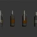 Multiple Cylindrical Weapon Components With Yellow Orange Gray Sections On Dark Surface