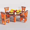 Dining Table Set With Four Chairs And Burgers Fries Drinks On Top