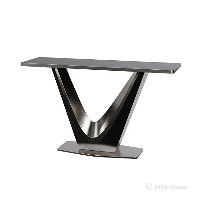 Modern Console Table With V Shaped Metal Frame And Sleek Marble Top 3d model 