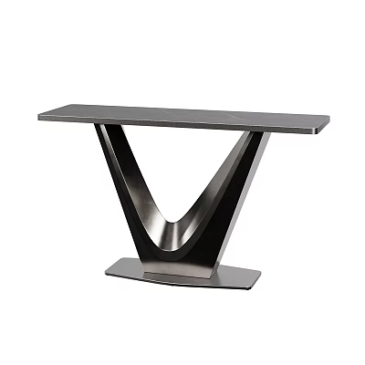 Modern Console Table With V Shaped Metal Frame And Sleek Marble Top 3d model