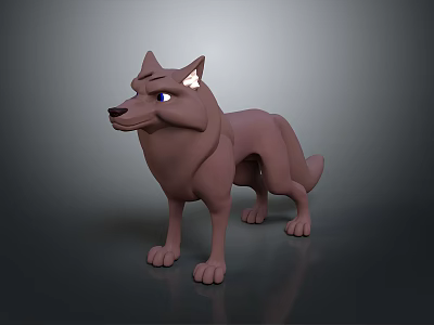 3D Wolf Character With Brown Fur Blue Eyes And Pointed Ears 3d model