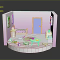 Pink Room Model Interior Scene With Bed Table Chair And Blue Door