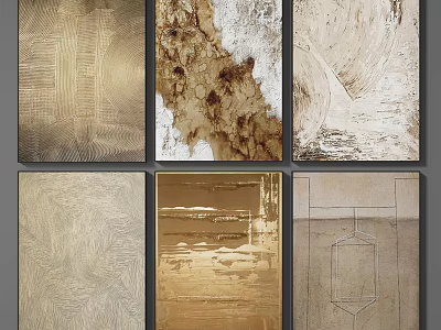 Modern Abstract Wall Art Collection With Gold Beige Brown Textures And Geometric Patterns 3d model