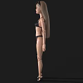 Fashionable Doll with Long Blonde Hair Black Bikini Sunglasses and Sandals on Black Background