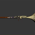 Unique Firearm Horn Hybrid Device With Red Wooden Stock And Brass Bell