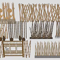 Various Style Bamboo Dividers With Decorative Woven Patterns And Stone Bases 3d model