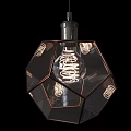 Modern Geometric Glass Chandelier With Spiral Bulb And Copper Frame Design
