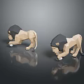 Low Poly Lion Figurines On Reflective Surface With Dark Background 3d model