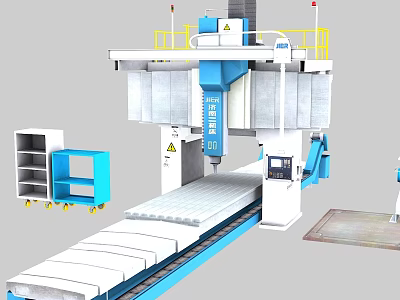 Industrial Heavy Duty CNC Machining Center With Safety Guardrails Guide Rails And Control Panel 3d model