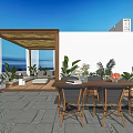 Roof Garden Terrace With Outdoor Seating Lush Plants And Scenic Sea View