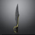 Decorative Knife Featuring Textured Metal Blade Golden Handle Dark Grip And Colorful Accents