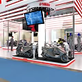 YAMAHA Exhibition Booth With White Red Striped Design And Displayed Motorcycles Screens