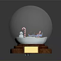 Glass Snow Globe Decorative Ornament Set With Snowman Sled Candy Canes And Wooden Base Plaque