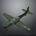Detailed Green Aircraft Model with Propeller and Star Emblem in Aerospace Collection