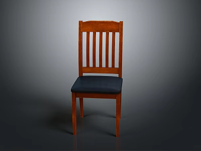 Classic Wooden Chair With Vertical Slat Back And Navy Blue Upholstered Seat 3d model