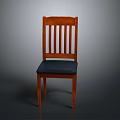 Classic Wooden Chair With Vertical Slat Back And Navy Blue Upholstered Seat