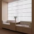Cozy Bay Window Design With Upholstered Sofa Small Table And Vase Plant