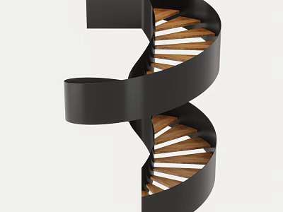 Modern Spiral Staircase With Black Metal Frame And Wooden Steps Design 3d model