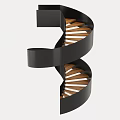 Modern Spiral Staircase With Black Metal Frame And Wooden Steps Design