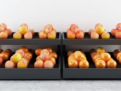 Fresh Fruits Neatly Arranged in Black Trays Apples Oranges Colorful Orderly for Display Sale 3d model